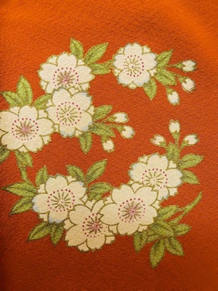 画像8: L0727H  振袖 女性用着物  シルク(正絹)   青, 桜 【中古】 【USED】 【リサイクル】 ★★☆☆☆ (8)