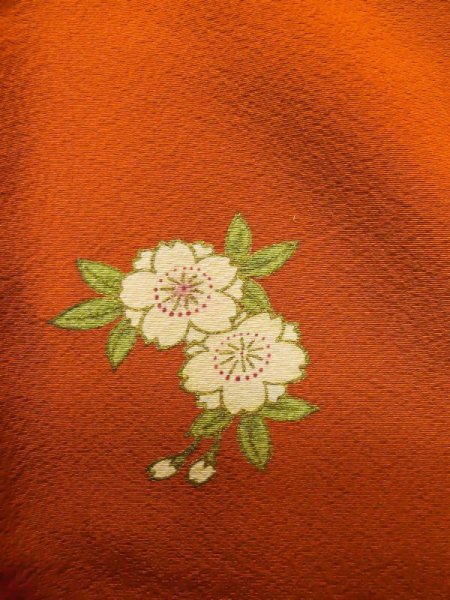 画像9: L0727H  振袖 女性用着物  シルク(正絹)   青, 桜 【中古】 【USED】 【リサイクル】 ★★☆☆☆ (9)