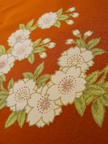 画像13: L0727H  振袖 女性用着物  シルク(正絹)   青, 桜 【中古】 【USED】 【リサイクル】 ★★☆☆☆ (13)