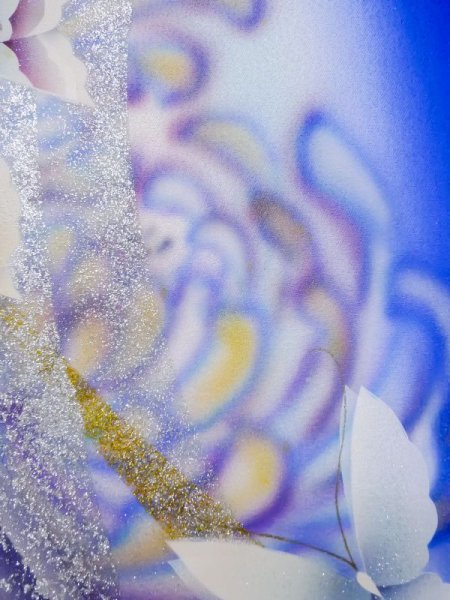 画像10: L0727J  振袖 女性用着物  シルク(正絹)  鮮やか 青, 蝶々 【中古】 【USED】 【リサイクル】 ★★☆☆☆ (10)