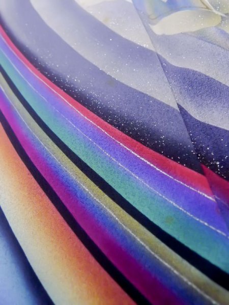 画像11: L0727J  振袖 女性用着物  シルク(正絹)  鮮やか 青, 蝶々 【中古】 【USED】 【リサイクル】 ★★☆☆☆ (11)