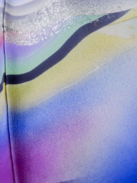 画像14: L0727J  振袖 女性用着物  シルク(正絹)  鮮やか 青, 蝶々 【中古】 【USED】 【リサイクル】 ★★☆☆☆ (14)