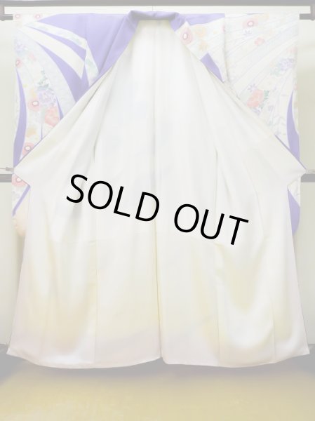 画像4: L0727K  振袖 女性用着物 青海波、花菱、七宝柄 シルク(正絹) 淡い 薄い 桃色, 熨斗 鮮やか【中古】 【USED】 【リサイクル】 ★★☆☆☆ (4)