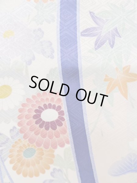 画像10: L0727K  振袖 女性用着物 青海波、花菱、七宝柄 シルク(正絹) 淡い 薄い 桃色, 熨斗 鮮やか【中古】 【USED】 【リサイクル】 ★★☆☆☆ (10)