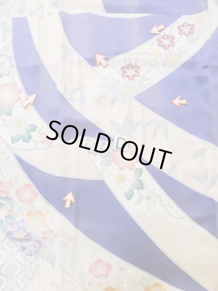 画像27: L0727K  振袖 女性用着物 青海波、花菱、七宝柄 シルク(正絹) 淡い 薄い 桃色, 熨斗 鮮やか【中古】 【USED】 【リサイクル】 ★★☆☆☆ (27)