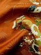 画像15: L0727L  振袖 女性用着物 花車 シルク（正絹）   橙色, 菊 【中古】 【USED】 【リサイクル】 ★★☆☆☆ (15)
