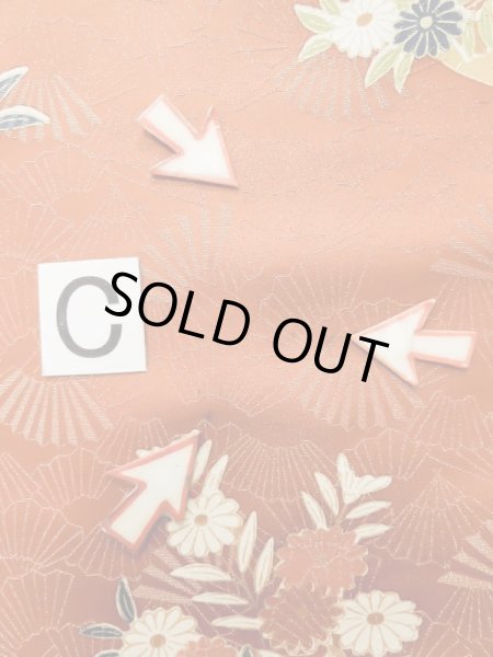 画像20: L0727L  振袖 女性用着物 花車 シルク(正絹)   橙色, 菊 【中古】 【USED】 【リサイクル】 ★★☆☆☆ (20)