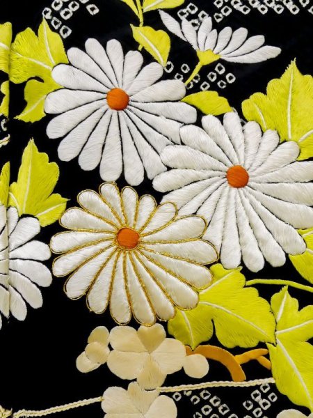 画像9: L0727M  振袖 女性用着物  シルク(正絹)   橙色, ぼたん 【中古】 【USED】 【リサイクル】 ★★★☆☆ (9)