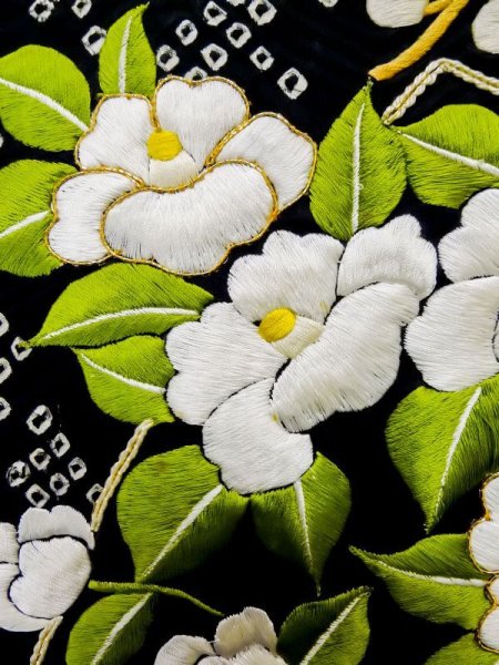 画像12: L0727M  振袖 女性用着物  シルク(正絹)   橙色, ぼたん 【中古】 【USED】 【リサイクル】 ★★★☆☆ (12)