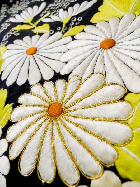 画像14: L0727M  振袖 女性用着物  シルク(正絹)   橙色, ぼたん 【中古】 【USED】 【リサイクル】 ★★★☆☆ (14)