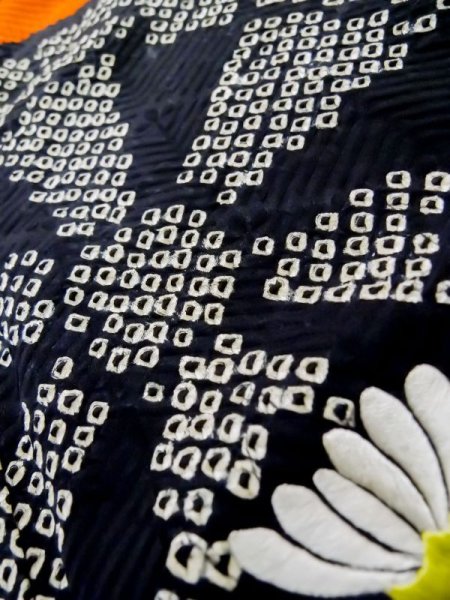 画像16: L0727M  振袖 女性用着物  シルク(正絹)   橙色, ぼたん 【中古】 【USED】 【リサイクル】 ★★★☆☆ (16)