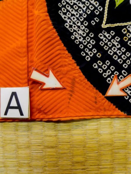 画像21: L0727M  振袖 女性用着物  シルク(正絹)   橙色, ぼたん 【中古】 【USED】 【リサイクル】 ★★★☆☆ (21)