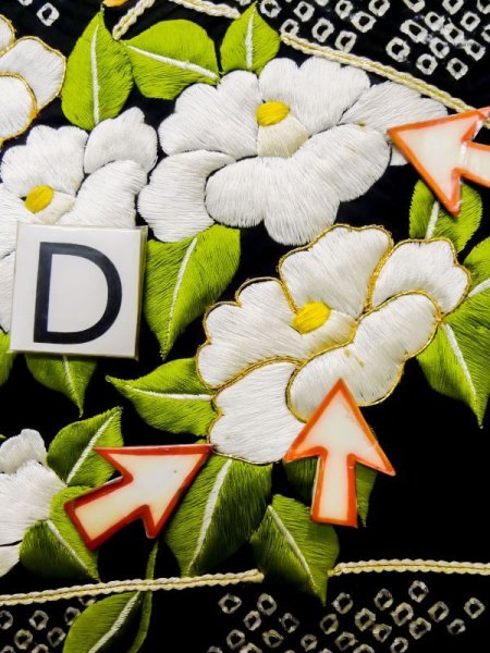 画像24: L0727M  振袖 女性用着物  シルク(正絹)   橙色, ぼたん 【中古】 【USED】 【リサイクル】 ★★★☆☆ (24)