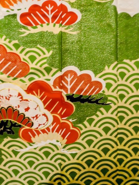 画像8: L0727N  振袖 女性用着物  シルク(正絹)   オフ ホワイト, 桜 【中古】 【USED】 【リサイクル】 ★☆☆☆☆ (8)