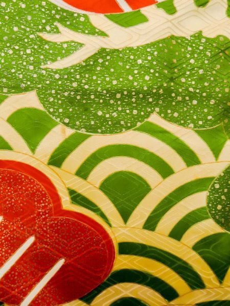 画像12: L0727N  振袖 女性用着物  シルク(正絹)   オフ ホワイト, 桜 【中古】 【USED】 【リサイクル】 ★☆☆☆☆ (12)