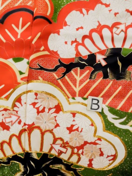 画像21: L0727N  振袖 女性用着物  シルク(正絹)   オフ ホワイト, 桜 【中古】 【USED】 【リサイクル】 ★☆☆☆☆ (21)