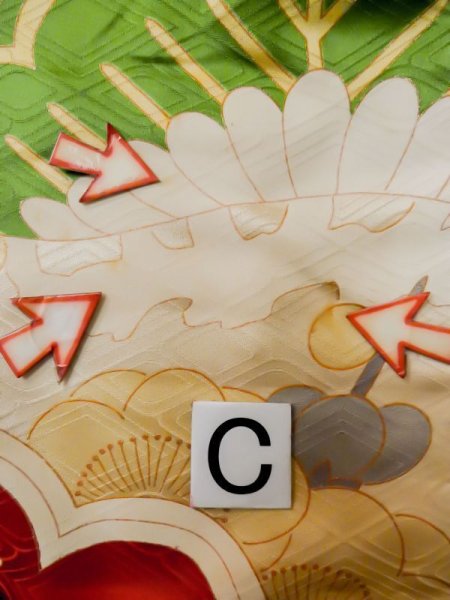 画像22: L0727N  振袖 女性用着物  シルク(正絹)   オフ ホワイト, 桜 【中古】 【USED】 【リサイクル】 ★☆☆☆☆ (22)