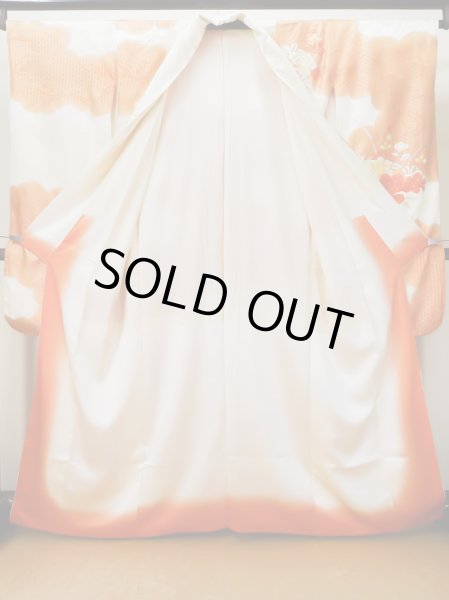 画像4: L0727O  振袖 女性用着物  シルク（正絹）   オフ　ホワイト, 花 【中古】 【USED】 【リサイクル】 ★★☆☆☆ (4)