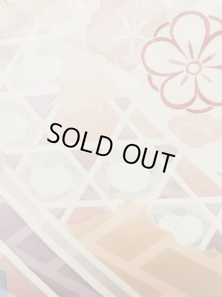 画像12: L0727P  振袖 女性用着物 扇、七宝、亀甲柄 シルク(正絹) 淡い 薄い マルチカラー, ぼたん 【中古】 【USED】 【リサイクル】 ★★☆☆☆ (12)