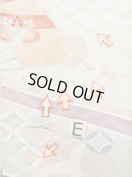 画像24: L0727P  振袖 女性用着物 扇、七宝、亀甲柄 シルク(正絹) 淡い 薄い マルチカラー, ぼたん 【中古】 【USED】 【リサイクル】 ★★☆☆☆ (24)