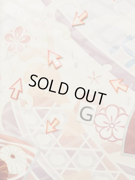 画像26: L0727P  振袖 女性用着物 扇、七宝、亀甲柄 シルク(正絹) 淡い 薄い マルチカラー, ぼたん 【中古】 【USED】 【リサイクル】 ★★☆☆☆ (26)