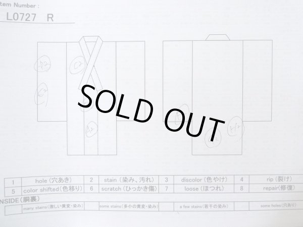 画像23: L0727R  振袖 女性用着物 鳥、青海波、壺、かのこ、□、〇、抽象的柄 シルク(正絹)  淡い 赤色, ぼたん 【中古】 【USED】 【リサイクル】 ★★★☆☆ (23)