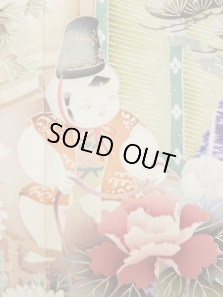 画像9: L0727S  振袖 女性用着物  シルク(正絹) 淡い 薄い 桃色, 童子 【中古】 【USED】 【リサイクル】 ★★☆☆☆ (9)