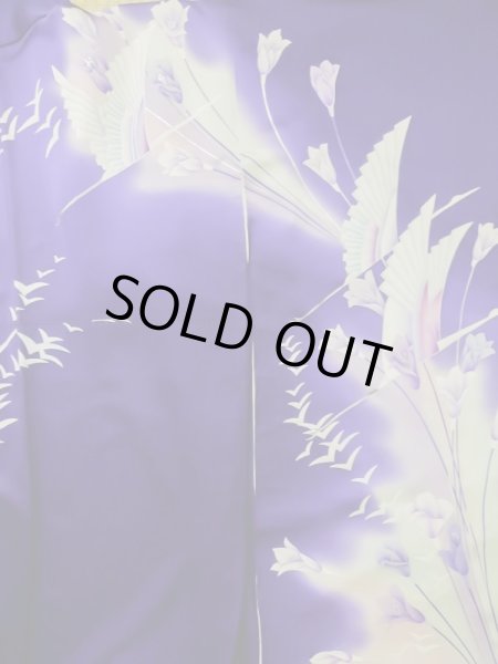 画像5: L0727U  振袖 女性用着物  シルク(正絹)  鮮やか 紫色, りんどう 【中古】 【USED】 【リサイクル】 ★★★☆☆ (5)