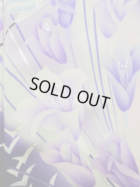 画像12: L0727U  振袖 女性用着物  シルク(正絹)  鮮やか 紫色, りんどう 【中古】 【USED】 【リサイクル】 ★★★☆☆ (12)