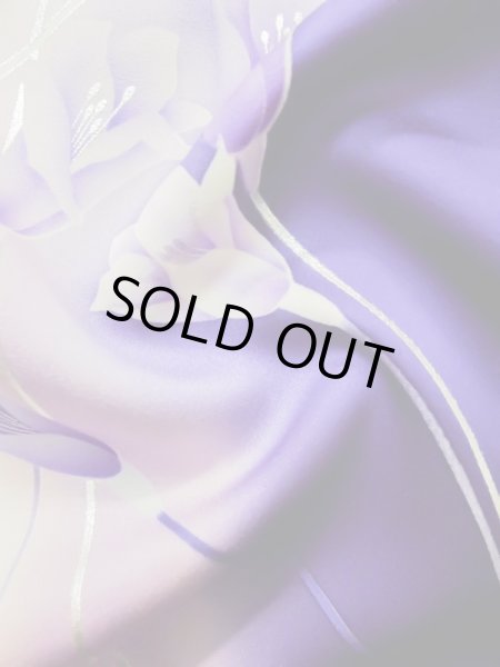 画像18: L0727U  振袖 女性用着物  シルク(正絹)  鮮やか 紫色, りんどう 【中古】 【USED】 【リサイクル】 ★★★☆☆ (18)