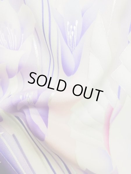 画像19: L0727U  振袖 女性用着物  シルク(正絹)  鮮やか 紫色, りんどう 【中古】 【USED】 【リサイクル】 ★★★☆☆ (19)