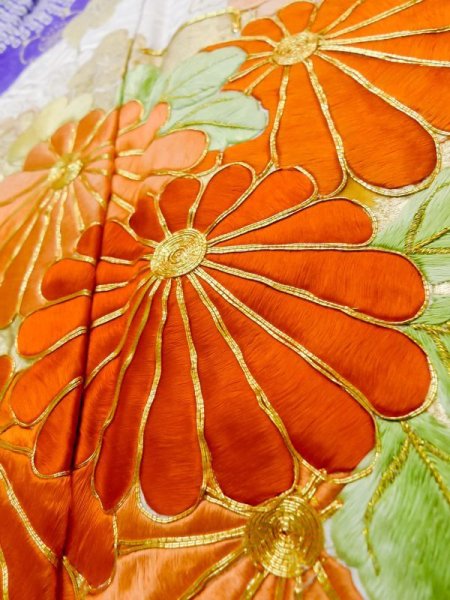 画像13: L0727W  振袖 女性用着物  シルク(正絹)   白, 菊 【中古】 【USED】 【リサイクル】 ★★★☆☆ (13)