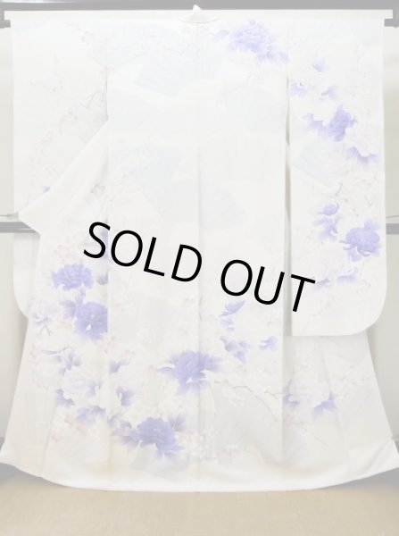 画像2: L0727X  振袖 女性用着物  シルク（正絹）  薄い 紫色, ぼたん 【中古】 【USED】 【リサイクル】 ★★☆☆☆ (2)