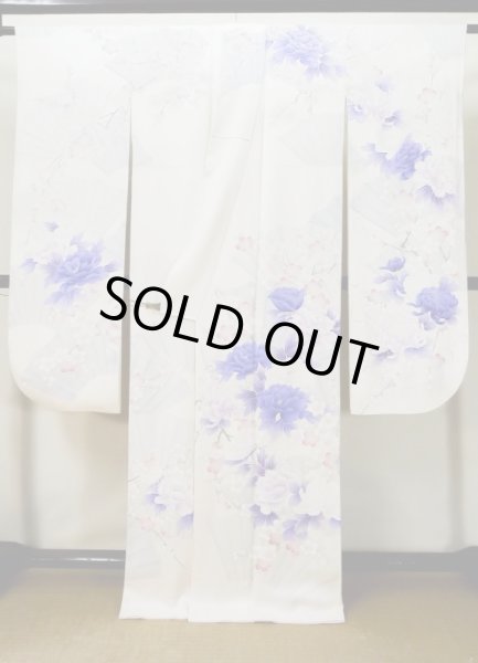画像3: L0727X  振袖 女性用着物  シルク（正絹）  薄い 紫色, ぼたん 【中古】 【USED】 【リサイクル】 ★★☆☆☆ (3)
