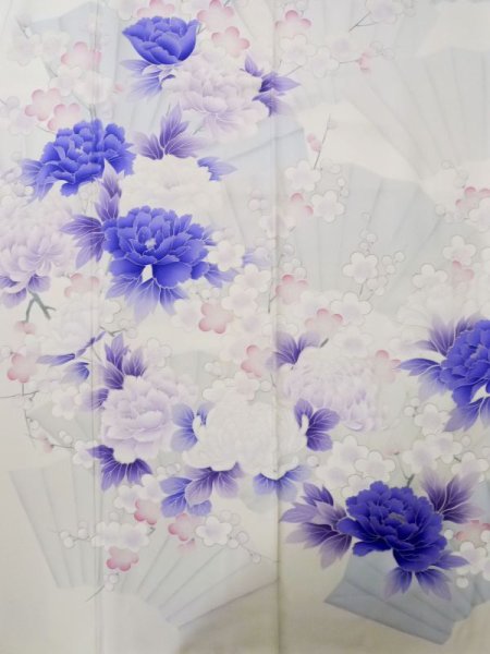 画像7: L0727X  振袖 女性用着物  シルク(正絹)  薄い 紫色, ぼたん 【中古】 【USED】 【リサイクル】 ★★☆☆☆ (7)