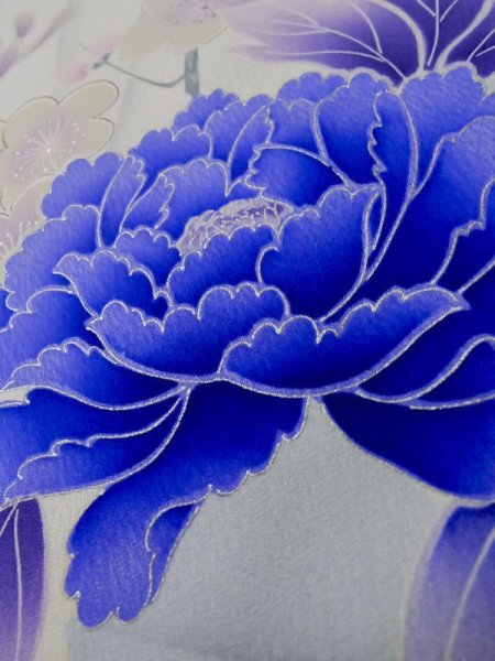 画像14: L0727X  振袖 女性用着物  シルク(正絹)  薄い 紫色, ぼたん 【中古】 【USED】 【リサイクル】 ★★☆☆☆ (14)