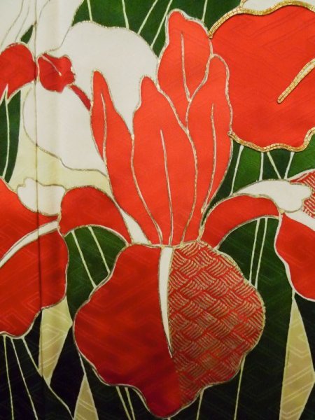 画像11: L0727Y  振袖 女性用着物 レア柄 シルク(正絹) 淡い 薄い 黄色, あやめ 【中古】 【USED】 【リサイクル】 ★★☆☆☆ (11)