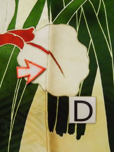 画像21: L0727Y  振袖 女性用着物 レア柄 シルク(正絹) 淡い 薄い 黄色, あやめ 【中古】 【USED】 【リサイクル】 ★★☆☆☆ (21)