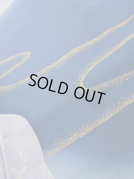 画像14: L0727Z  振袖 女性用着物 几帳、貝桶柄 シルク(正絹)  鮮やか 青, ぼたん 【中古】 【USED】 【リサイクル】 ★★☆☆☆ (14)