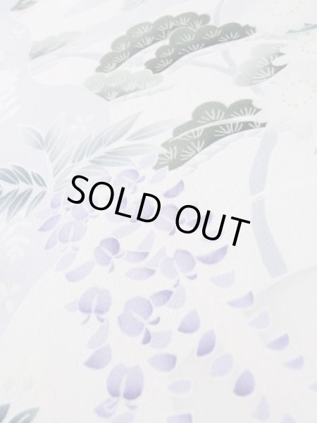 画像15: L0727Z  振袖 女性用着物 几帳、貝桶柄 シルク(正絹)  鮮やか 青, ぼたん 【中古】 【USED】 【リサイクル】 ★★☆☆☆ (15)