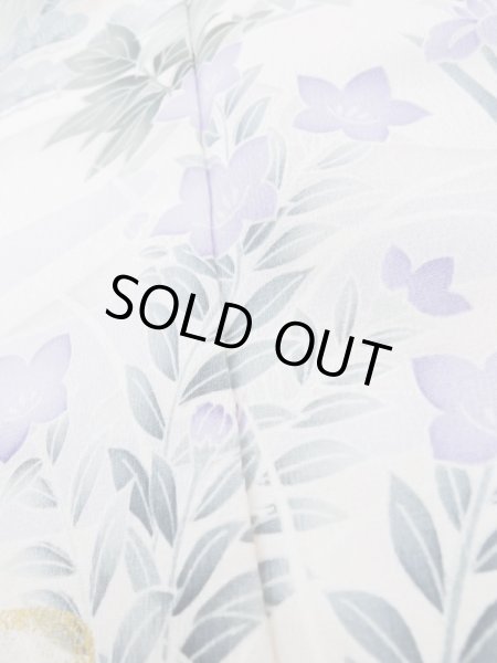 画像18: L0727Z  振袖 女性用着物 几帳、貝桶柄 シルク(正絹)  鮮やか 青, ぼたん 【中古】 【USED】 【リサイクル】 ★★☆☆☆ (18)