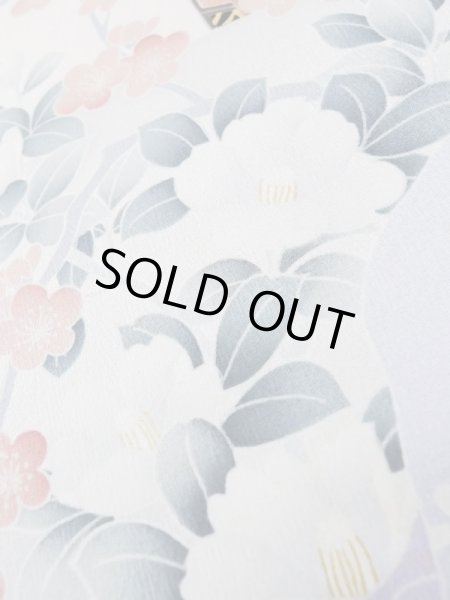 画像20: L0727Z  振袖 女性用着物 几帳、貝桶柄 シルク(正絹)  鮮やか 青, ぼたん 【中古】 【USED】 【リサイクル】 ★★☆☆☆ (20)