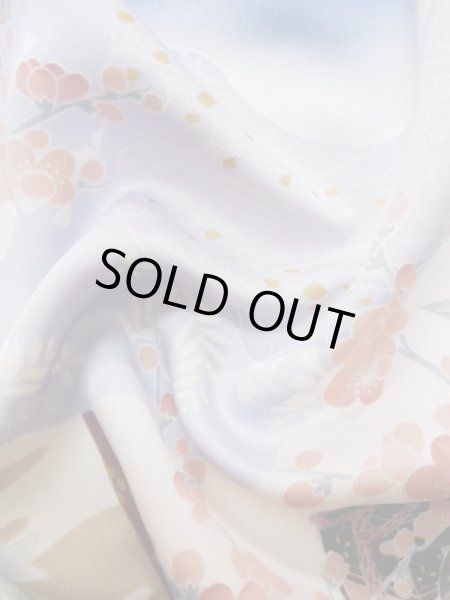 画像23: L0727Z  振袖 女性用着物 几帳、貝桶柄 シルク(正絹)  鮮やか 青, ぼたん 【中古】 【USED】 【リサイクル】 ★★☆☆☆ (23)