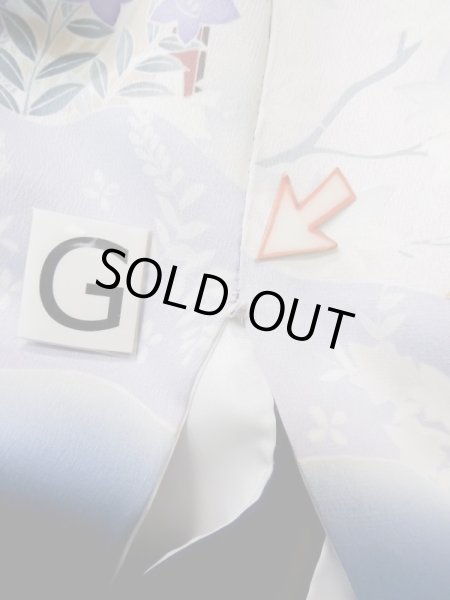 画像31: L0727Z  振袖 女性用着物 几帳、貝桶柄 シルク(正絹)  鮮やか 青, ぼたん 【中古】 【USED】 【リサイクル】 ★★☆☆☆ (31)