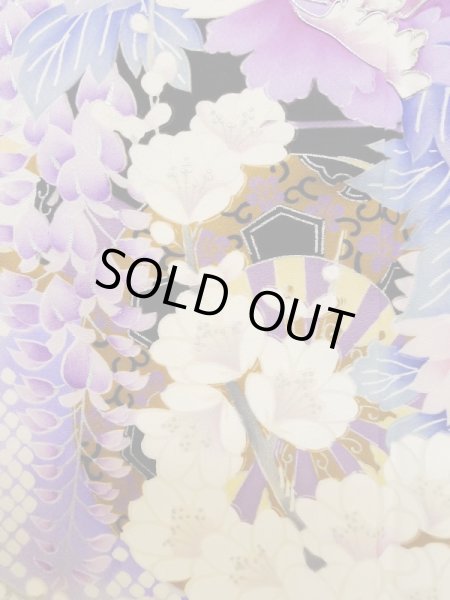 画像10: L0728B  振袖 女性用着物 花車柄 シルク(正絹)  淡い 赤色, ぼたん 【中古】 【USED】 【リサイクル】 ★★★☆☆ (10)