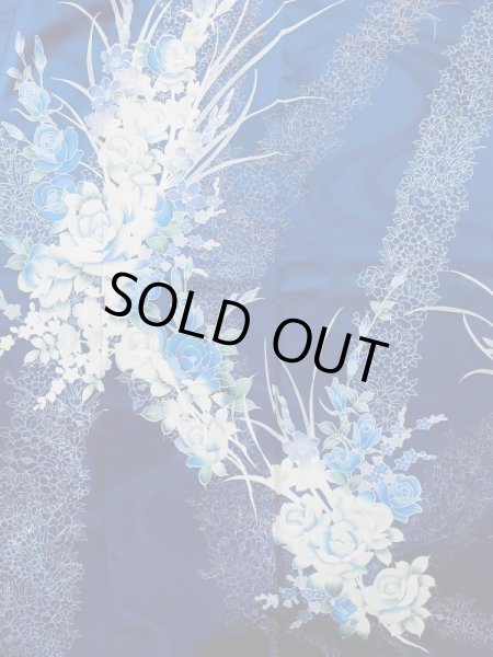 画像7: L0728D  振袖 女性用着物  シルク(正絹)  鮮やか 青, 花 【中古】 【USED】 【リサイクル】 ★★★★☆ (7)