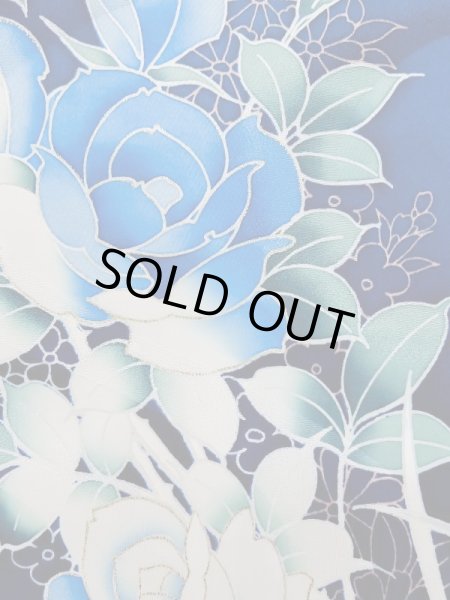 画像12: L0728D  振袖 女性用着物  シルク(正絹)  鮮やか 青, 花 【中古】 【USED】 【リサイクル】 ★★★★☆ (12)