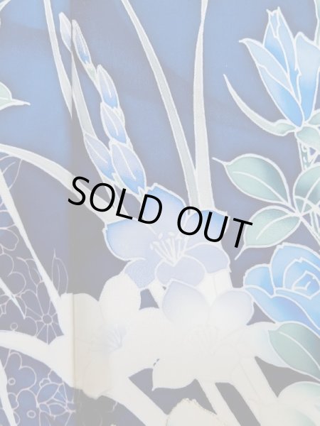 画像13: L0728D  振袖 女性用着物  シルク(正絹)  鮮やか 青, 花 【中古】 【USED】 【リサイクル】 ★★★★☆ (13)