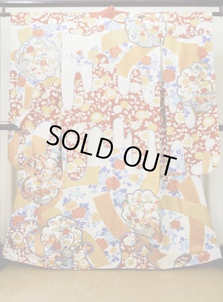 画像2: L0728F  振袖 女性用着物  シルク(正絹)   オフ ホワイト, 桜 【中古】 【USED】 【リサイクル】 ★★★☆☆ (2)