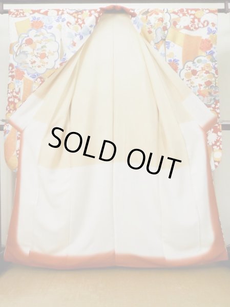 画像4: L0728F  振袖 女性用着物  シルク(正絹)   オフ ホワイト, 桜 【中古】 【USED】 【リサイクル】 ★★★☆☆ (4)